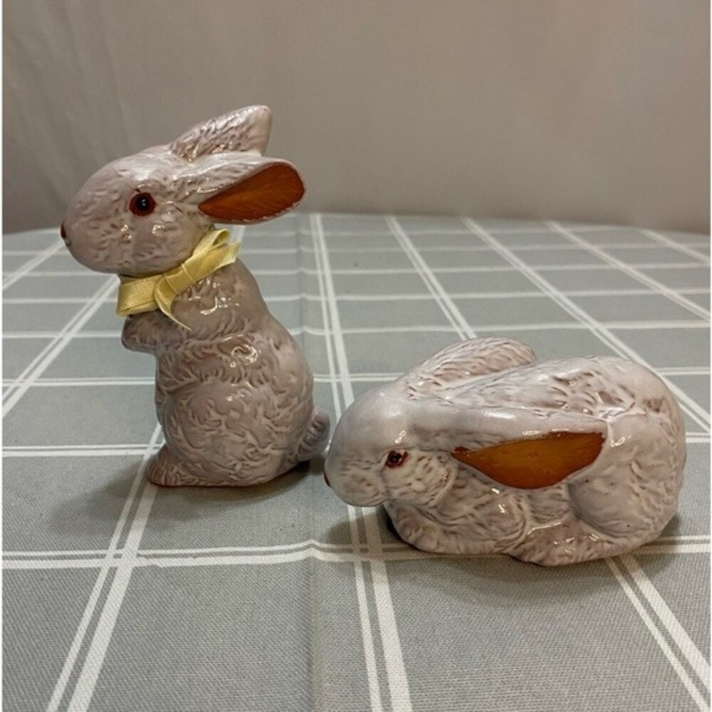 Country White Glaze Terracotta Bunny Rabbit Easter Spring Decor Red Clay Pottery